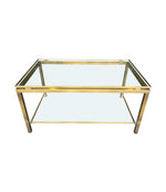  Mid Century Coffee Table in the style of Guy Lefevre gilt metal two tier circa 1970's French 