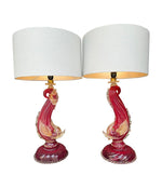 A wonderful pair of 1940s red Murano dolphin lamps by Barovier & Toso