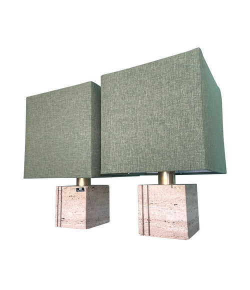 Pair of Mid Century table lamos with travertine bases by Cerri Nestore - Mid Century Lighting - 1970's table lamps