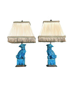 Mid Century Lamps - Turquoise ceramic foo dog lamps - Mid Century Lighting - Ed Butcher Antiques Shop London 