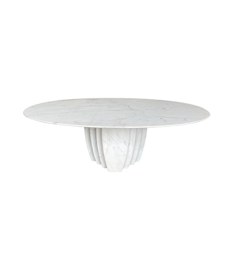 An Italian 1970s oval Carrara marble coffee table in the style of Angelo Mangiarotti