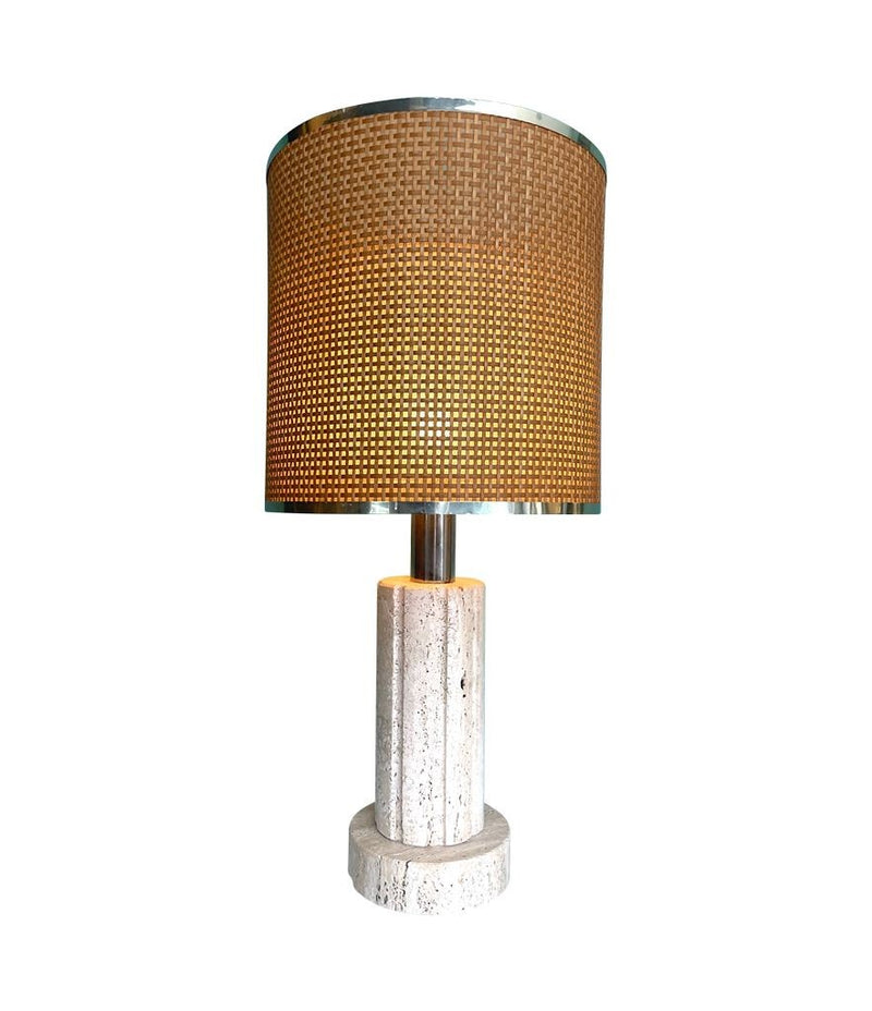 Mid Century travertine Lamp by Fratelli Manelli with rattan shade - Mid Century Lighting - Ed Butcher Antiques Shop London