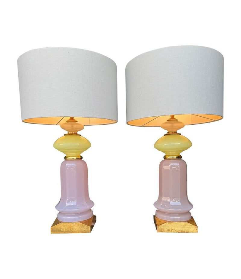 A pair of large large lavender and green Murano opaline lamps by Cenedese