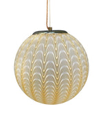 A 1960s Murano glass pendant light attributed to Venini with yellow and white swirl patten