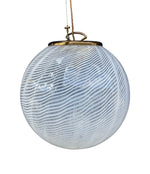 Mid Century Murano Glass Pendant Light by Venini with white wavy swirl design with brass fittings - Mid Century Lighting 