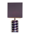A large Mid Century Table lamp made of lucite and chrome with purple and chrome stripes and a black shade - Mid Century Lighting - 1970s table lamp