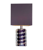 A large Mid Century Table lamp made of lucite and chrome with purple and chrome stripes and a black shade - Mid Century Lighting - 1970s table lamp