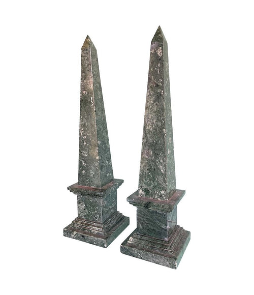 Pair of Italian Verde Indio Green Marble Obelisks - Ed Butcher Antiques Shop London