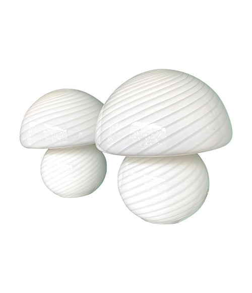 Mid Century mushroom lamps by Venini in white swirl Murano glass - Mid Century Lighting