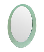 An Italian 1960s Crystal Arte oval mirror with pastel mint green mirrored frame