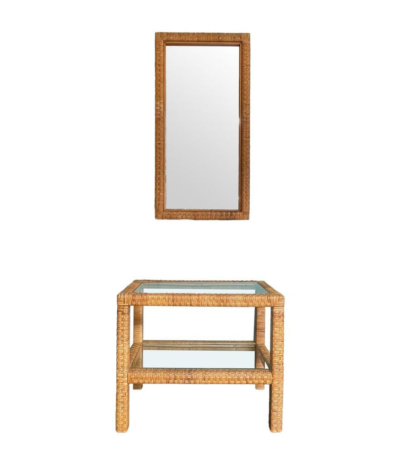 Mid Century Rattan mirror and matching Console table - Mid Century Furniture 