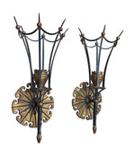 A large pair of Italian 1940s torchiere gilt and black metal wall sconces