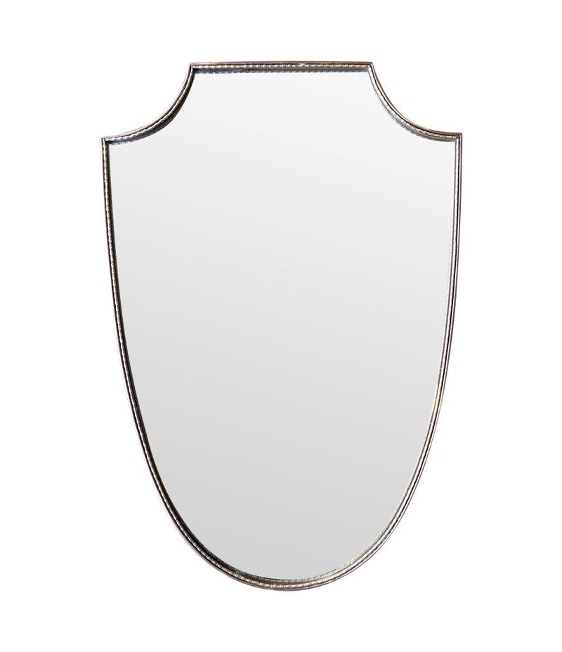 An orignal Italian 1960s brass shield mirror with beaded inner frame detail