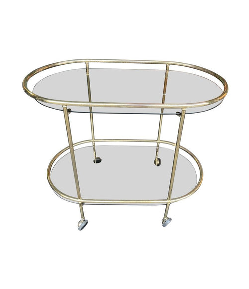 Mid Century French Oval Brass and Smoked Glass Bar Trolley by Rue Royale - Mid Century Furniture - Ed Butcher Antiques Shop London