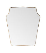 A large original 1950s Italian shield mirror with brass frame, original plate and solid wood back