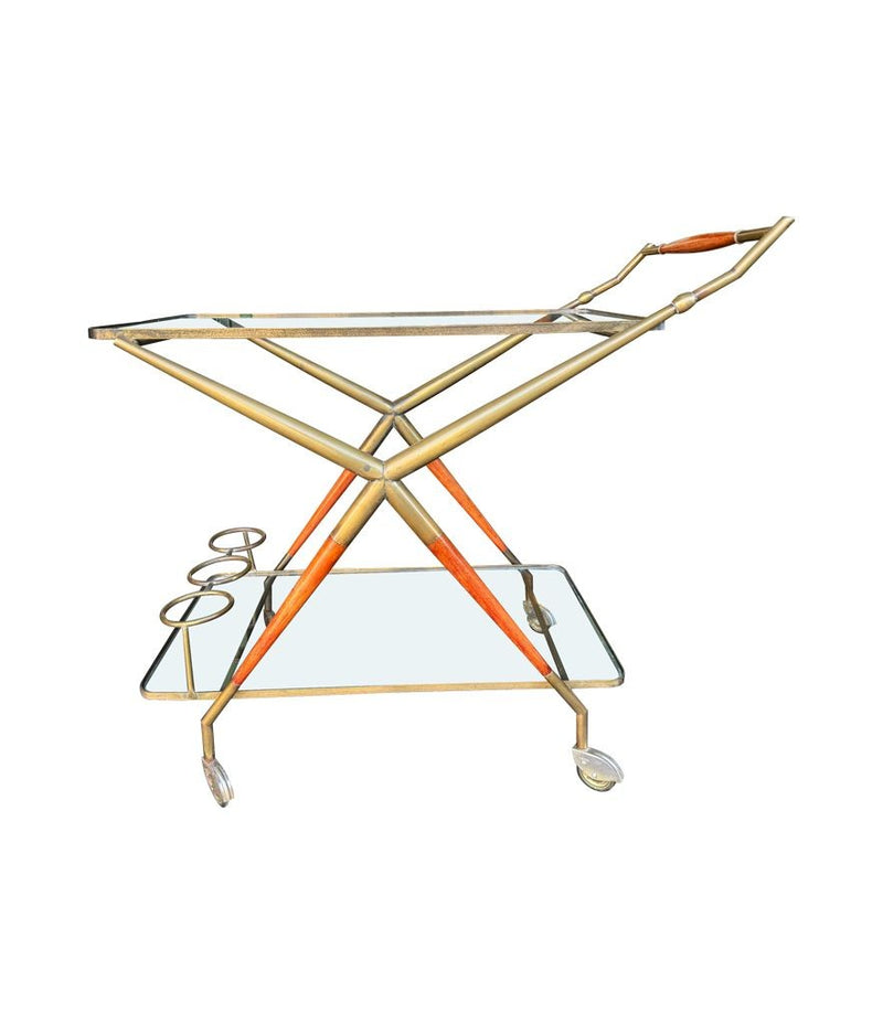 An Italian 1950s brass and lacquered wood bar trolley by Cesare Lacca