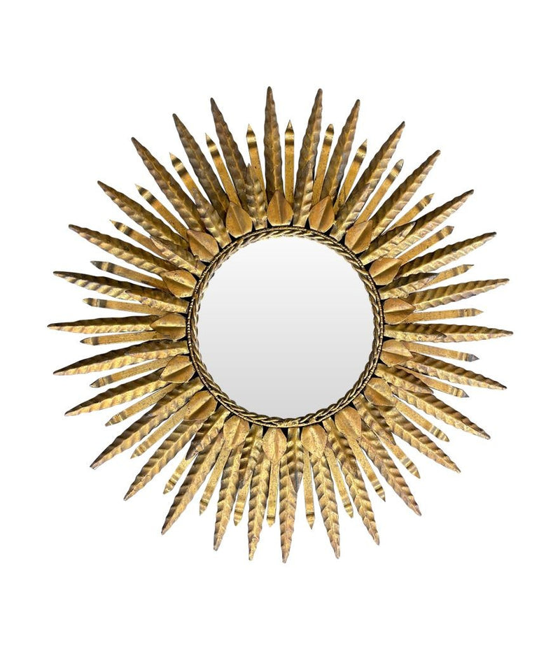 Mid Century Gilt Metal Circular Sunburst Mirror - Mid Century Mirror - Ed Butcher Antiques Shop London 