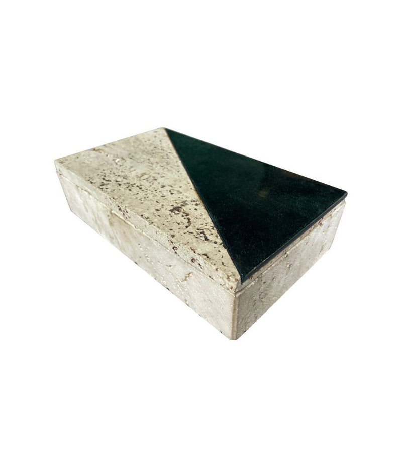 Mid Century travertine box with green glazed tile detail - Ed Butcher Antiques Shop London