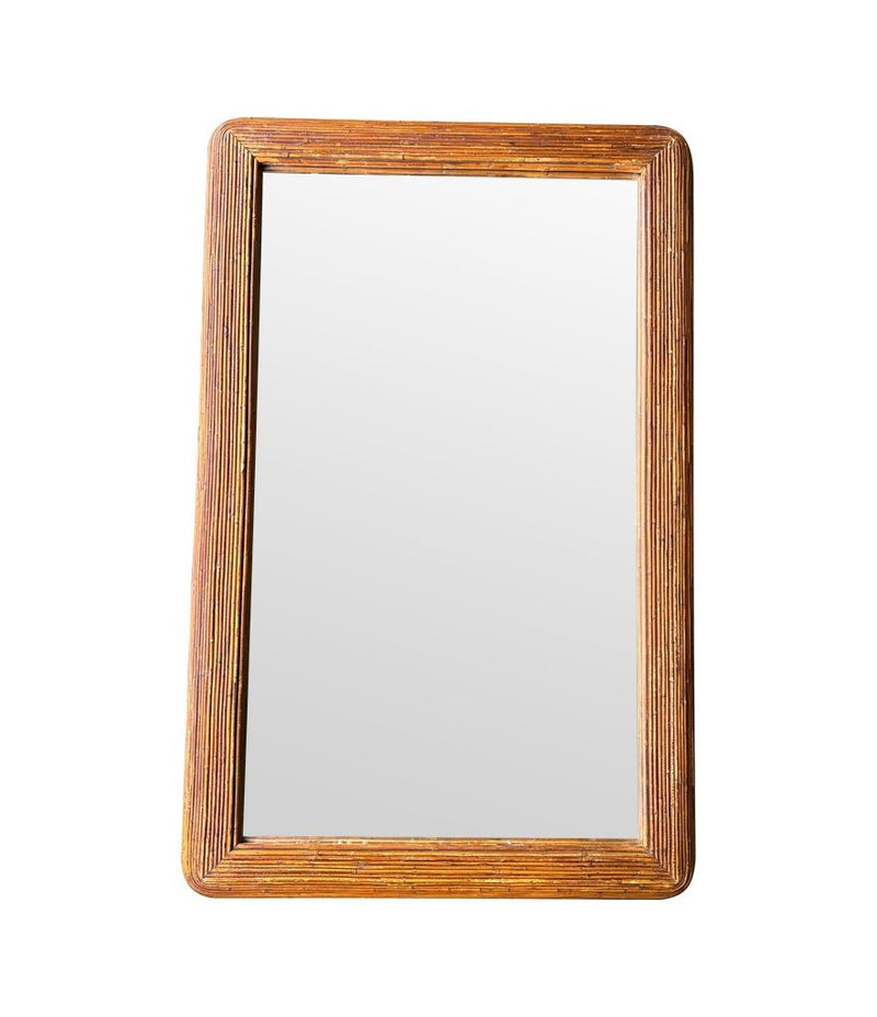 A large landscape or portrait 1970s bamboo mirror