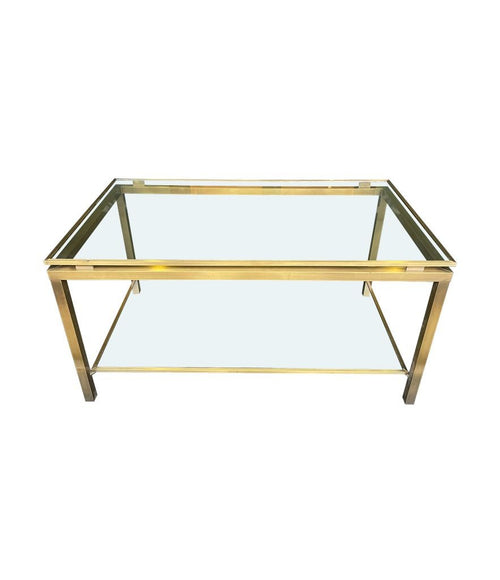  Mid Century Coffee Table in the style of Guy Lefevre gilt metal two tier circa 1970's French 