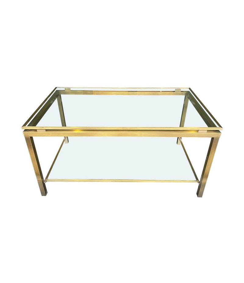  Mid Century Coffee Table in the style of Guy Lefevre gilt metal two tier circa 1970's French 