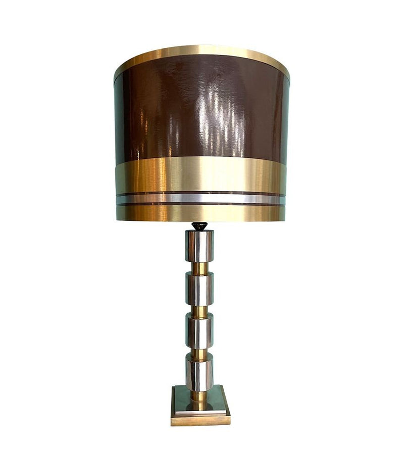 Mid Century table lamp in chrome & brass with chocolate and brass shade - Mid Century Lighting - 1970's table lamps
