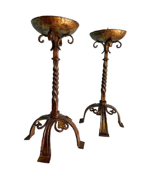 Antique Wrought Gilt Iron Candle Sticks - Ed Butcher Antique Shop London