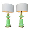 A large pair of 1960s opaline Murano lime green glass lamps by Gino Cenedese