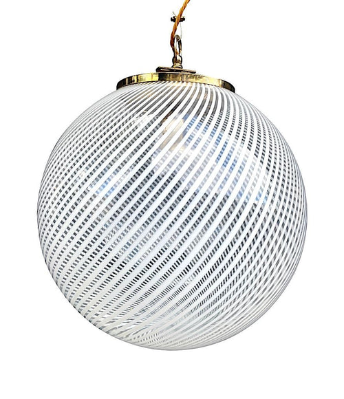 Mid Century Venini Murano Glass Ball Tessuto Swirl Pendant Light - Mid Century Lighting - Ed Butcher Antiques Shop London