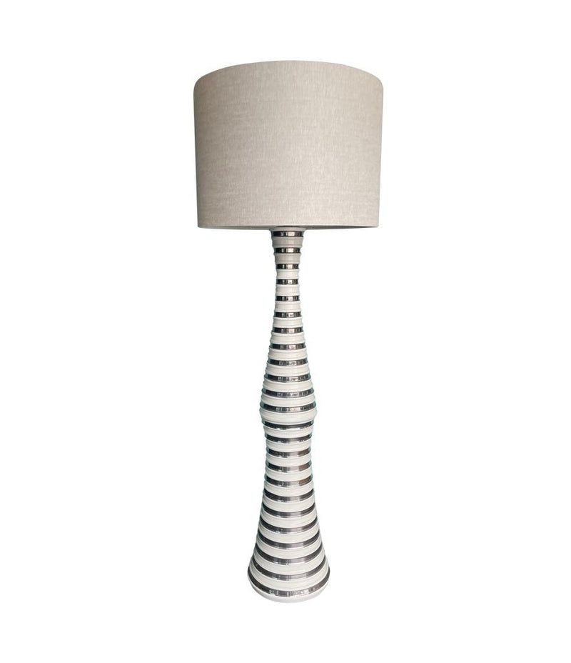 Mid Century Floor lamp with white and silver ceramic base - Mid Century Lighting - 70's floor lamp