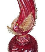 A wonderful pair of 1940s red Murano dolphin lamps by Barovier & Toso
