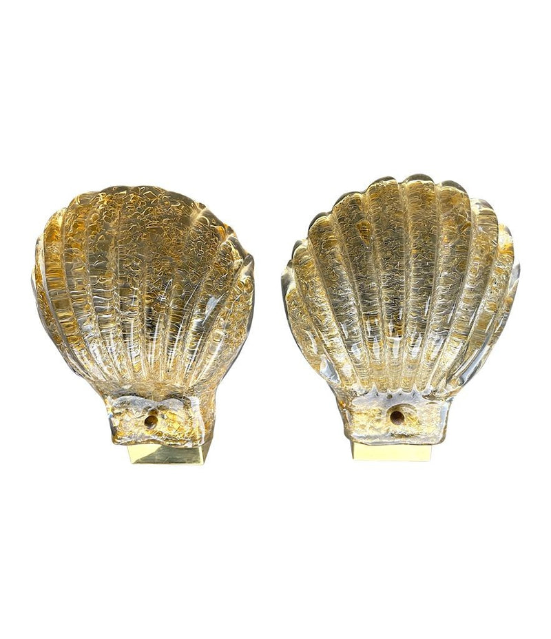 Vintage wall sconces Barovier & Toso Muran glass shell design - Italian 1960s 
