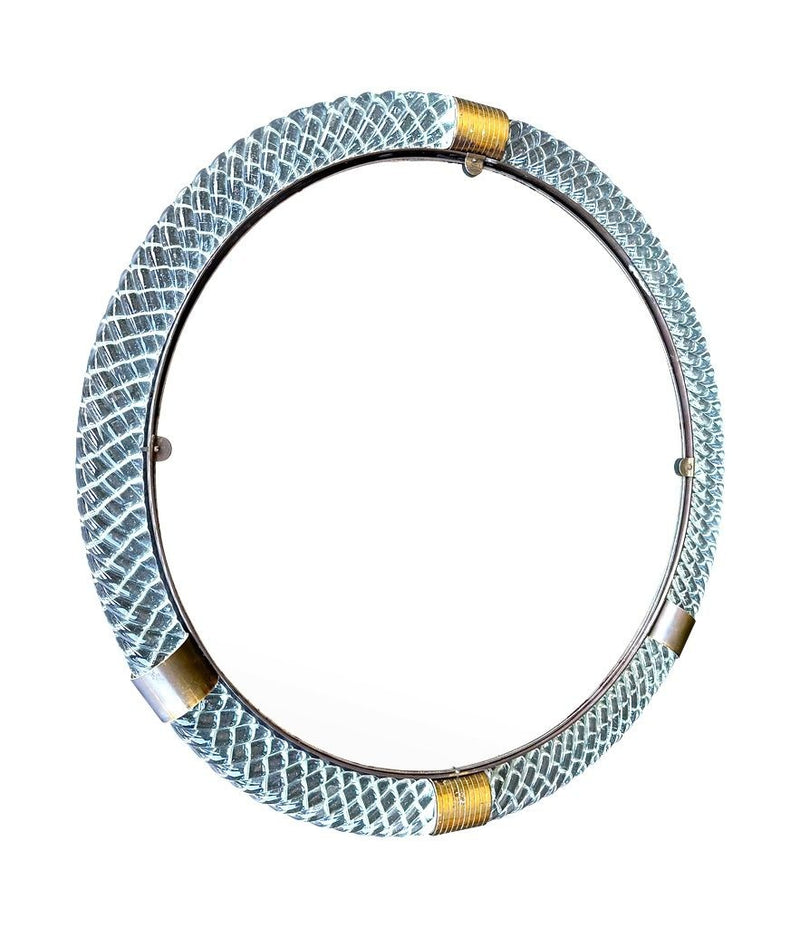 A large 1940s circular Murano glass and brass mirror by Barovier and Toso