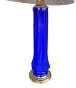 A pair of 1960s cobalt blue opaline Murnao glass lamps by Gino Cenedese