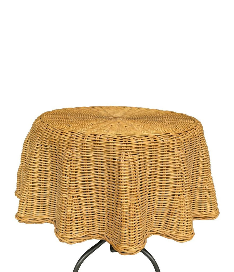 An Italian 1970s woven rattan "draped" side table with cost iron legs
