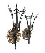 A large pair of Italian 1940s torchiere gilt and black metal wall sconces