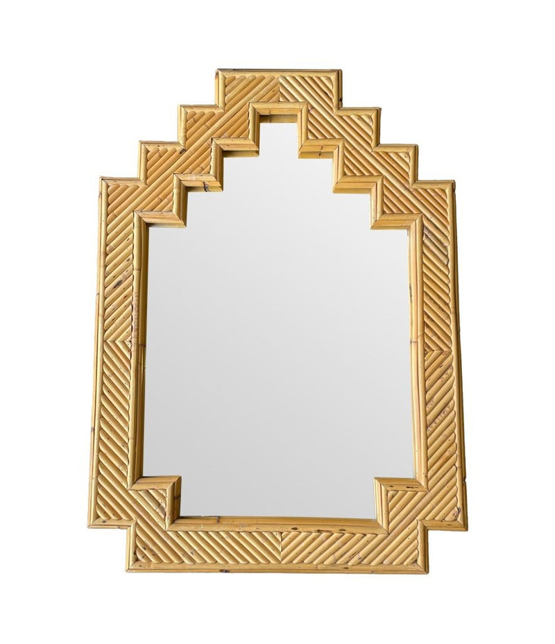 An Italian Mid Century split bamboo mirror by Vivai Del Sud with stepped top details - Mid Century Mirror