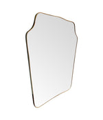 A large original 1950s Italian shield mirror with brass frame, original plate and solid wood back