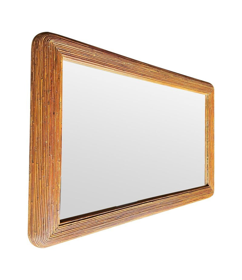 A large landscape or portrait 1970s bamboo mirror