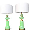 A large pair of 1960s opaline Murano lime green glass lamps by Gino Cenedese