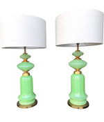 A large pair of 1960s opaline Murano lime green glass lamps by Gino Cenedese