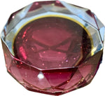 A large heavy 1960s faceted Sommerso Murano glass bowl by Seguso in blue, purple and yellow