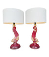 A wonderful pair of 1940s red Murano dolphin lamps by Barovier & Toso