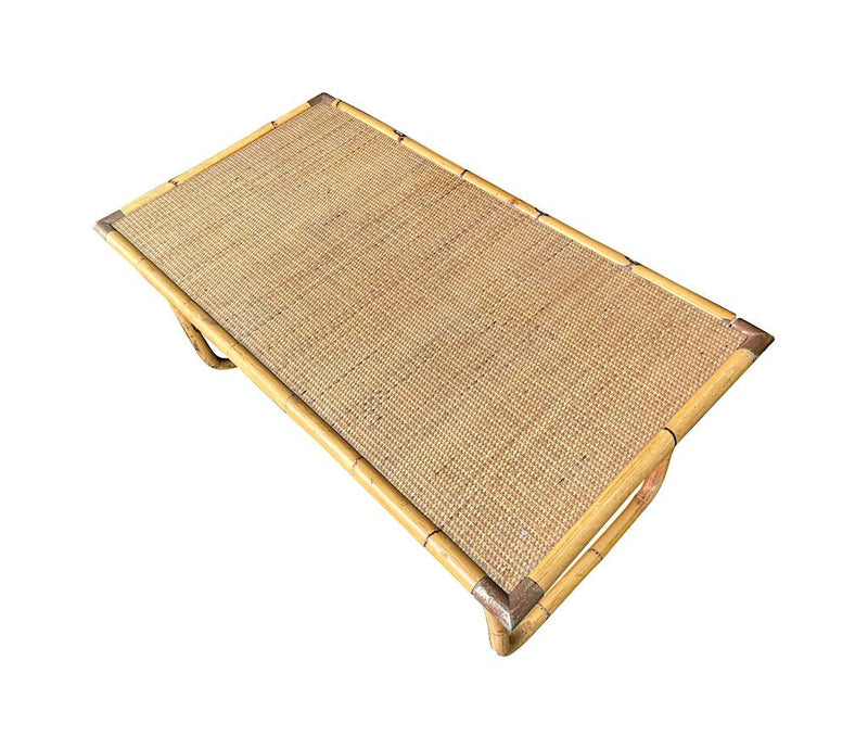 Mid Century Bamboo Coffee Table by Dal Vera, folding coffee table with brass corners