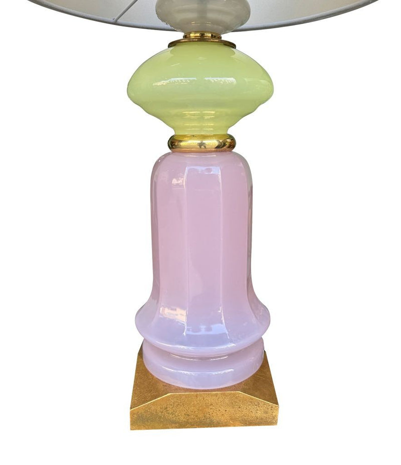 A pair of large large lavender and green Murano opaline lamps by Cenedese