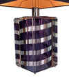 A large Mid Century Table lamp made of lucite and chrome with purple and chrome stripes and a black shade - Mid Century Lighting - 1970s table lamp