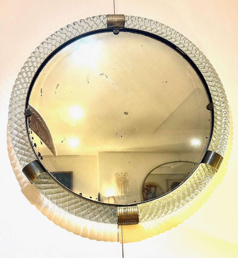 A large 1940s circular Murano glass and brass mirror by Barovier and Toso
