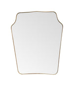 A large original 1950s Italian shield mirror with brass frame, original plate and solid wood back