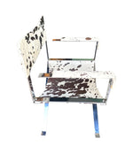 A pair of chrome directors chairs by Alessandro Albrizzi with cowhide seats, arms and backs - Mid Century Furniture