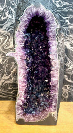 A stunning, large, high quality amethyst crystal geode cave cathedral in deep purple colour - Ed Butcher Antiques Shop London